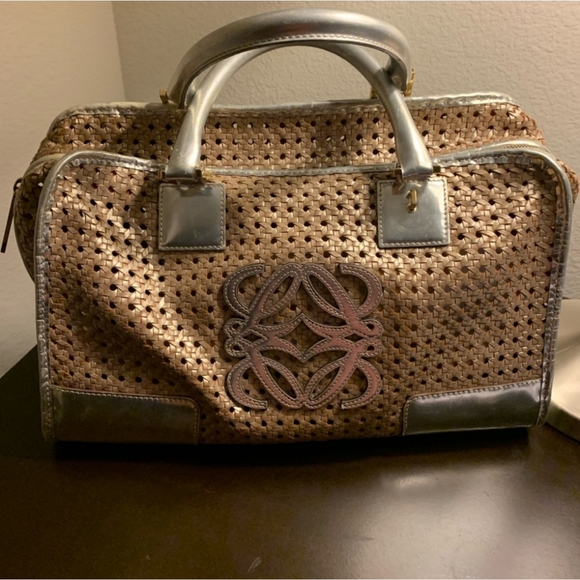🍦LOEWE Amazona 28 Hand Bag Braided Leather Mesh Type Silver Limited 24081 - Picture 6 of 11